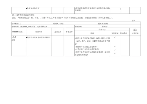 企业各部门通用按ISO13485内审检查表全套.docx