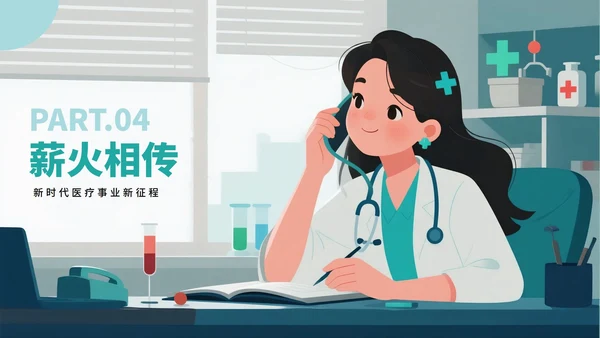 绿色扁平卡通插画风医护人员中国医师节科普PPT模板