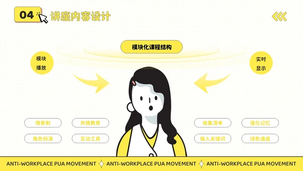 黄色插画风反职场PUA运动公益讲座PPT模板