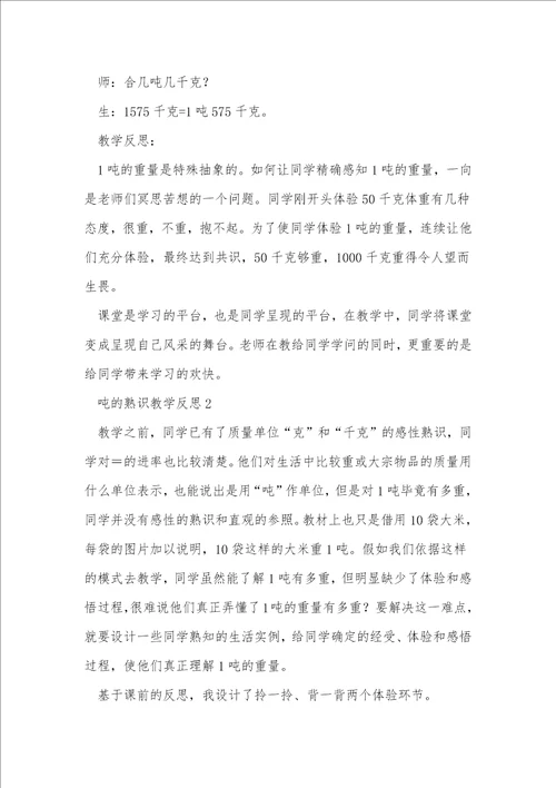 吨的认识教学反思