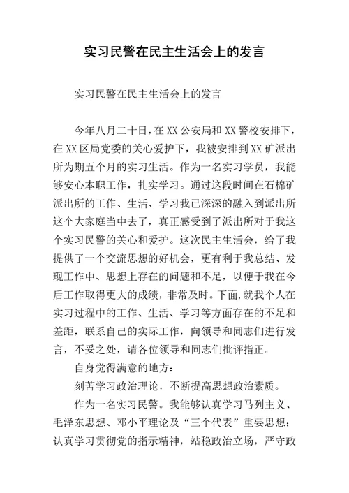 实习民警在民主生活会上的发言