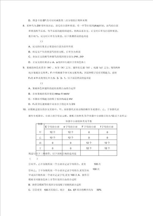 安徽省卓越县中联盟舒城中学、无为中学等20192020学年高二生物12月素质检测试题