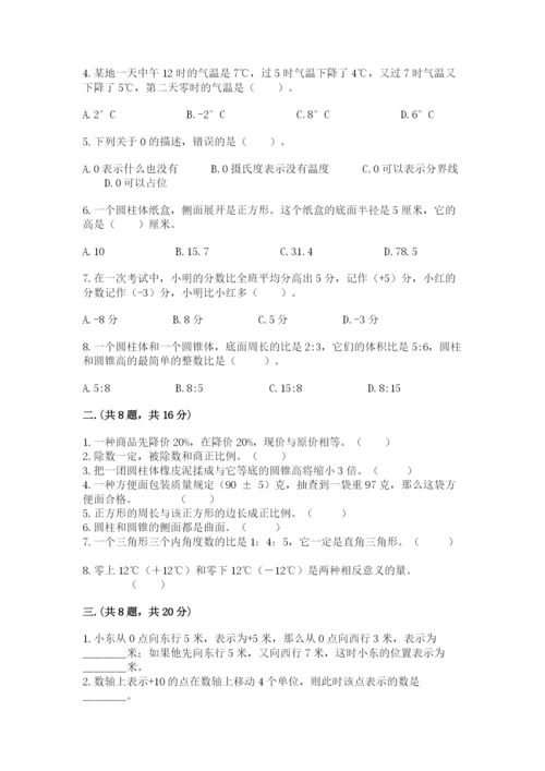 人教版六年级数学小升初试卷及参考答案（达标题）.docx