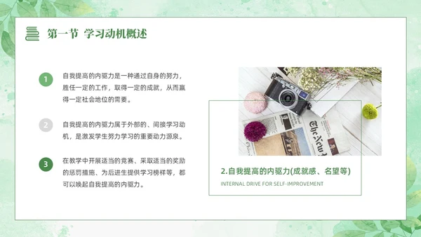 绿色水彩清新花卉教育心理学PPT模板