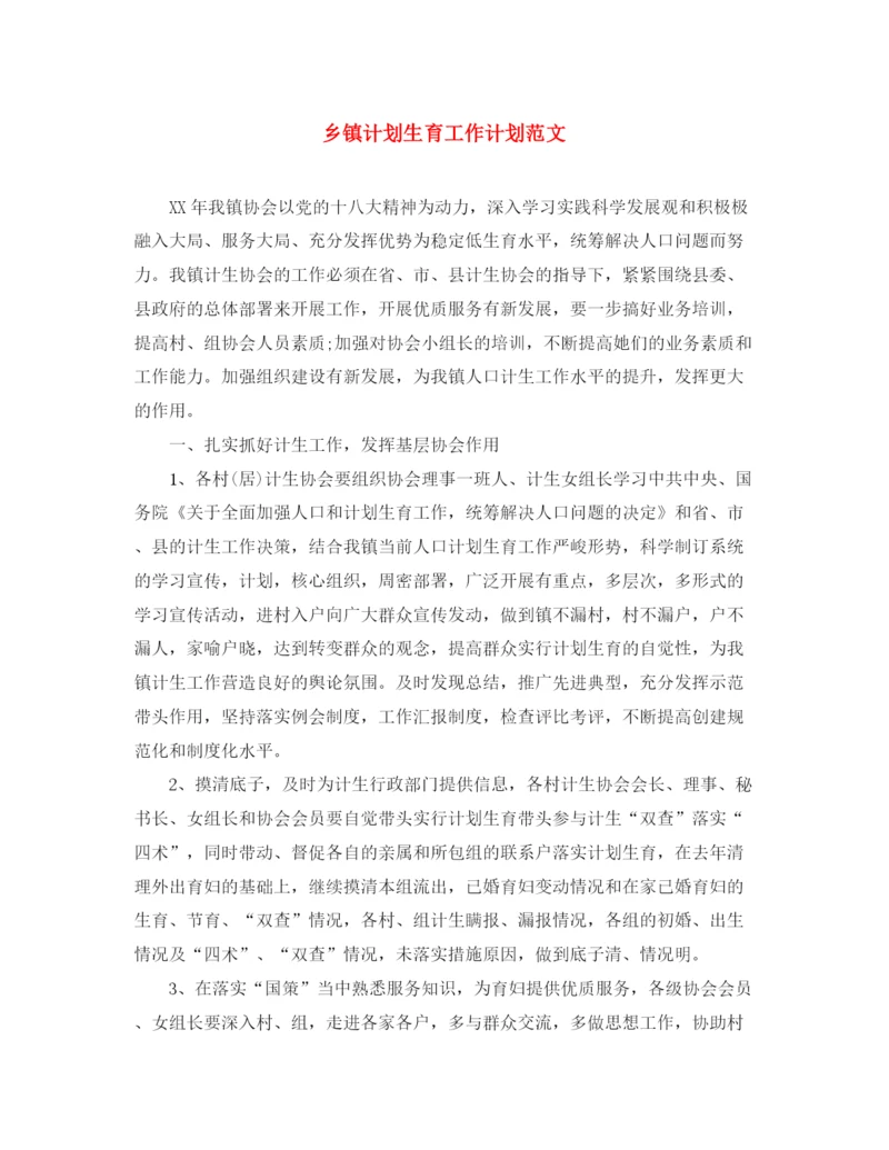 精编之乡镇计划生育工作计划范文.docx