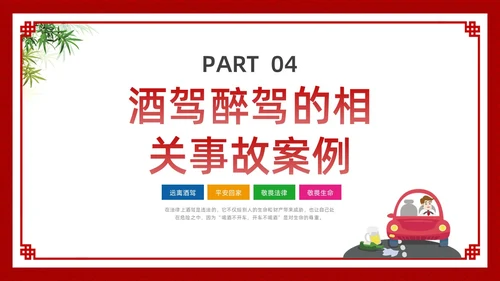 酒红色简约卡通酒驾警示教育PPT模板