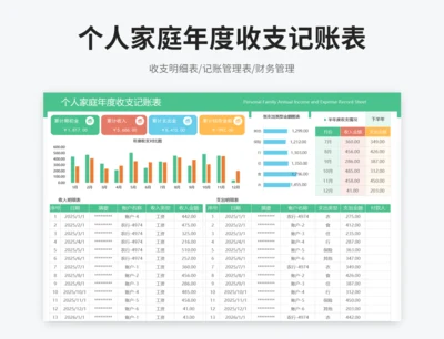 个人家庭年度收支记账表