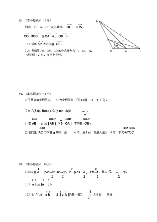 完整版高一数学平面向量期末练习题及答案