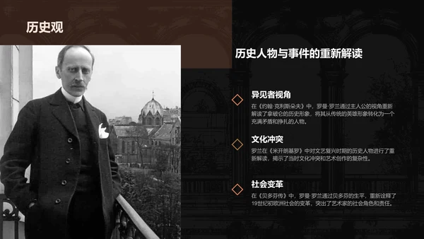 黑色复古风人物介绍——罗曼罗兰PPT模板