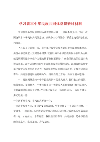 学习筑牢中华民族共同体意识研讨材料