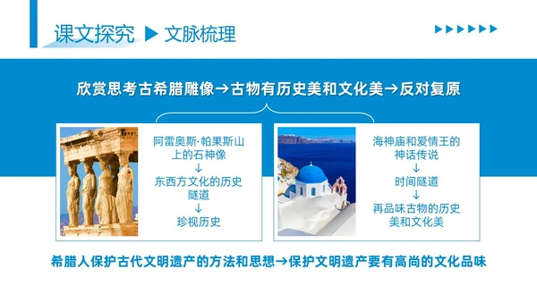 蓝色商务简约古希腊的石头高中课本PPT模板