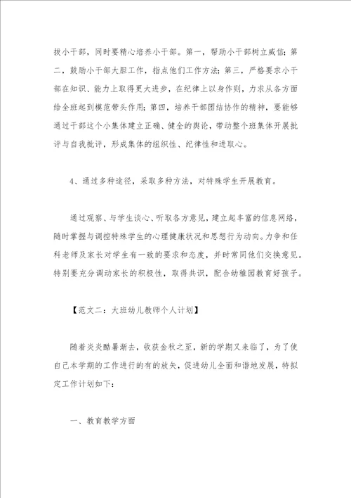 大班幼儿教师个人计划