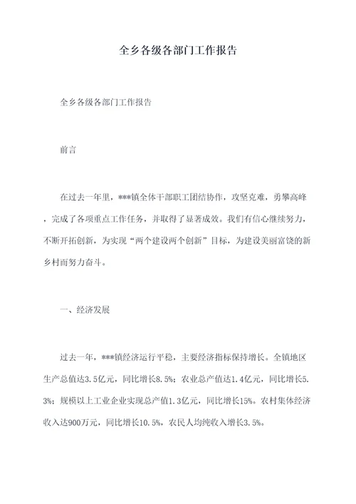 全乡各级各部门工作报告