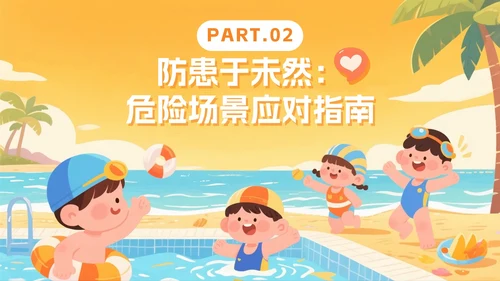 黄色卡通插画风暑假安全教育班会PPT模板