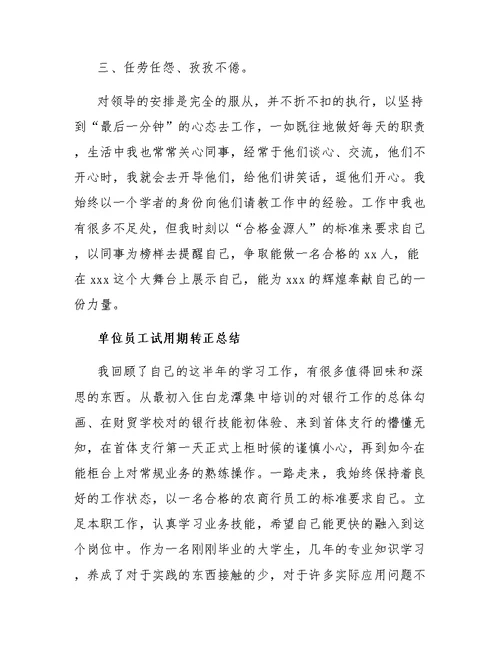 单位员工试用期转正总结