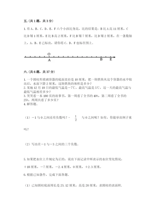 小学六年级下册数学摸底考试题附参考答案【精练】.docx