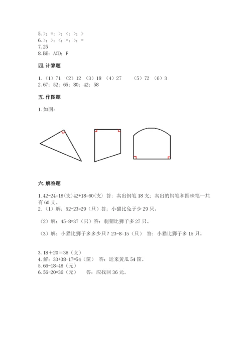 人教版二年级上册数学期中测试卷及答案（全优）.docx