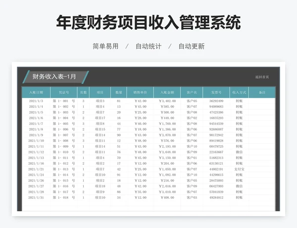 年度财务项目收入管理系统