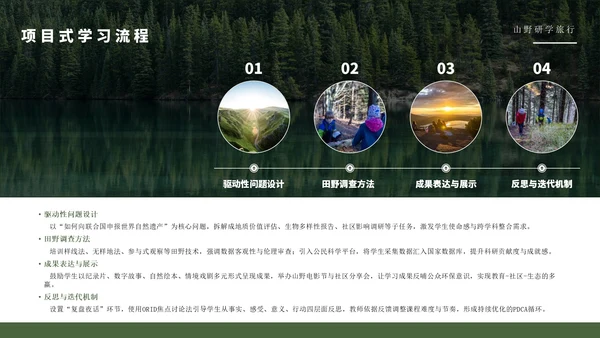 绿色简约风山野研学旅行PPT模版