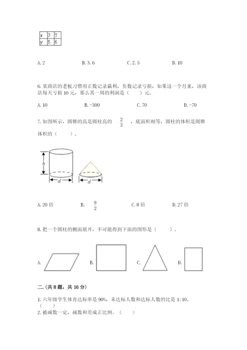 人教版六年级数学下学期期末测试题（易错题）.docx