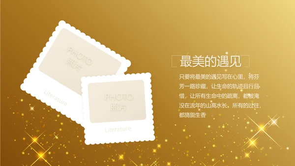 金色星光璀璨生日快乐纪念册电子相册动态PPT模板
