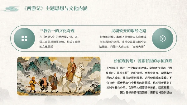 绿色中国风《西游记》阅读课件PPT模板