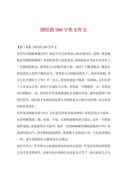 团结的500字作文作文