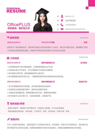 医护类工作岗位简历模板
