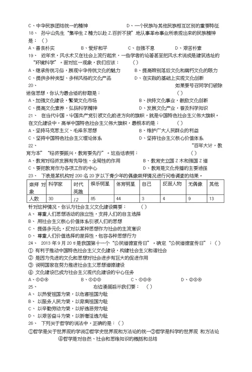 2013年下期涟源三中高二政治试卷