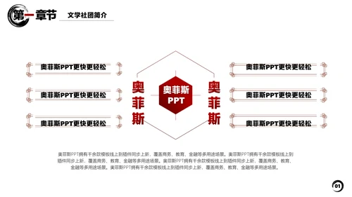 白色水墨中国风文学社社团活动白红PPT套装