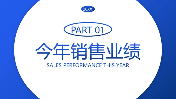 蓝色简约几何渐变销售业绩报告PPT模板