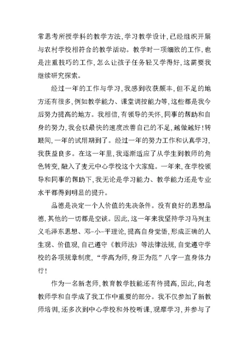 教师见习期转正工作总结