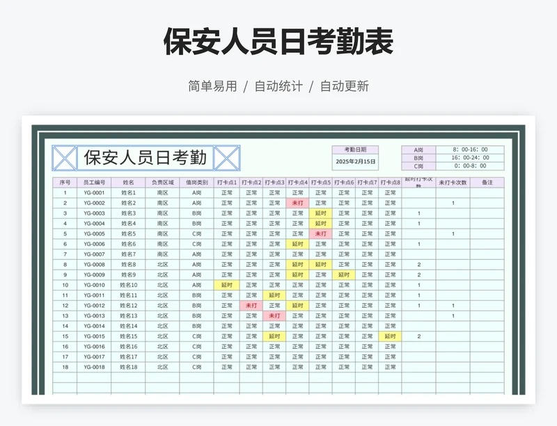 保安人员日考勤表