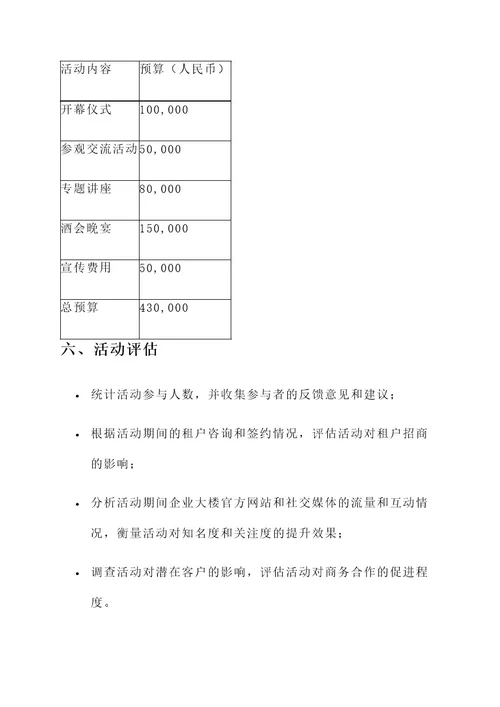 企业大楼开业活动方案