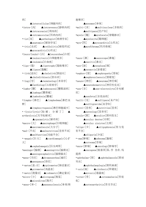 医学英语常用前后缀