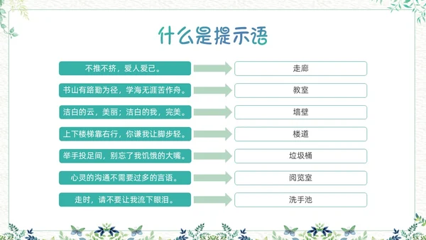 绿色小清新生活中的提示语PPT课件主题班会