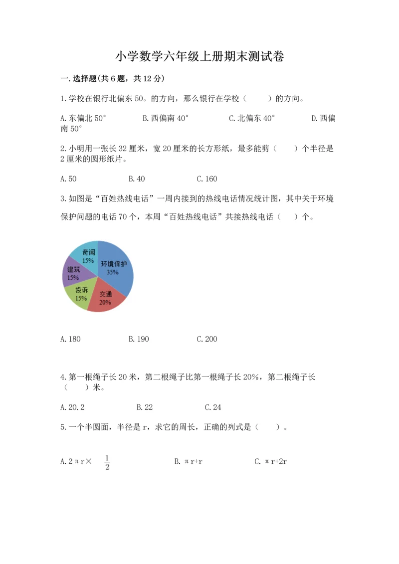 小学数学六年级上册期末测试卷及完整答案【典优】.docx