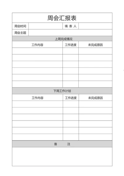 周会汇报表周会记录会议记录