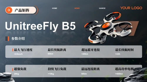 橙色创意风无人机产品介绍ppt模板