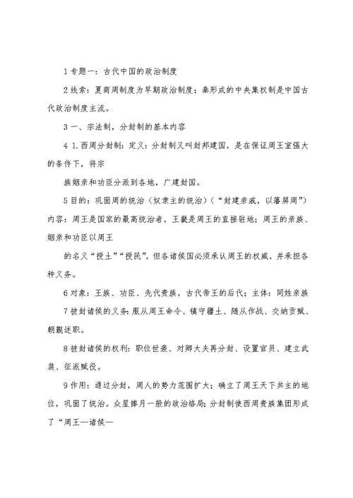 2022年历史学业水平测试考点总结