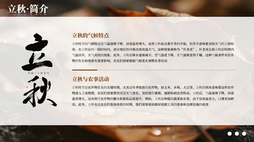 棕色简约商务立秋科普教学课件PPT模板