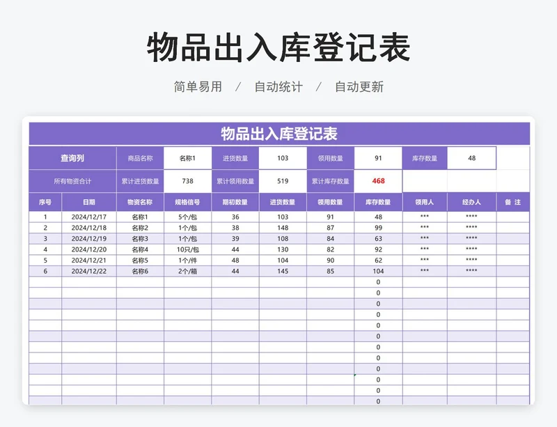 物品出入库登记表