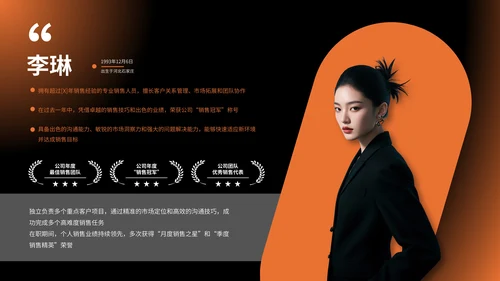 黑橙色简约风人物介绍PPT版式合集