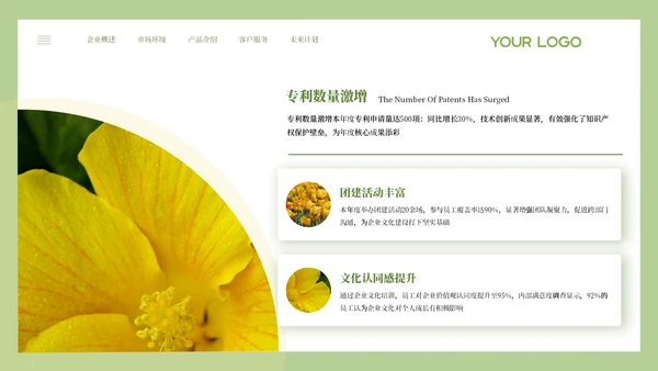 绿色小清新风年度核心成果汇报PPT模板