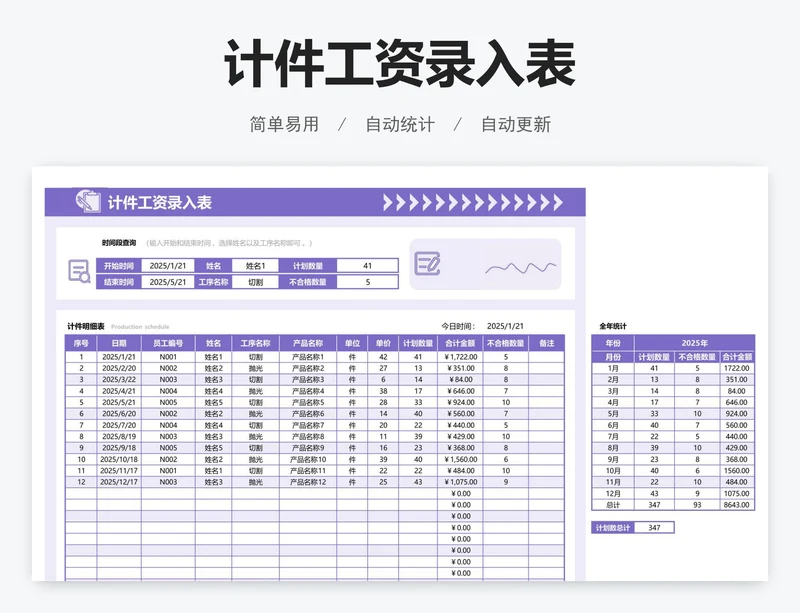 计件工资录入表