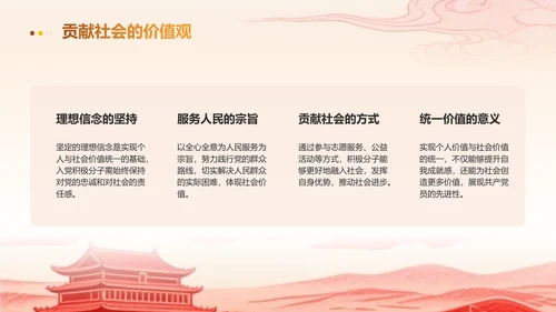 党政风红色入党积极分子申请答辩通用ppt模版