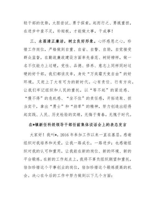 【讲话致辞】在镇新任科级领导干部任前集体谈话会上的表态发言汇编-5篇.docx