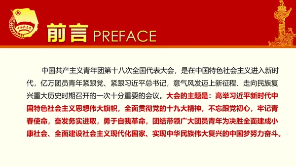 稳重大气党政中国共青团十八大精神学习PPT模板