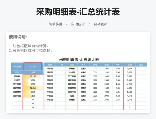 采购明细表-汇总统计表