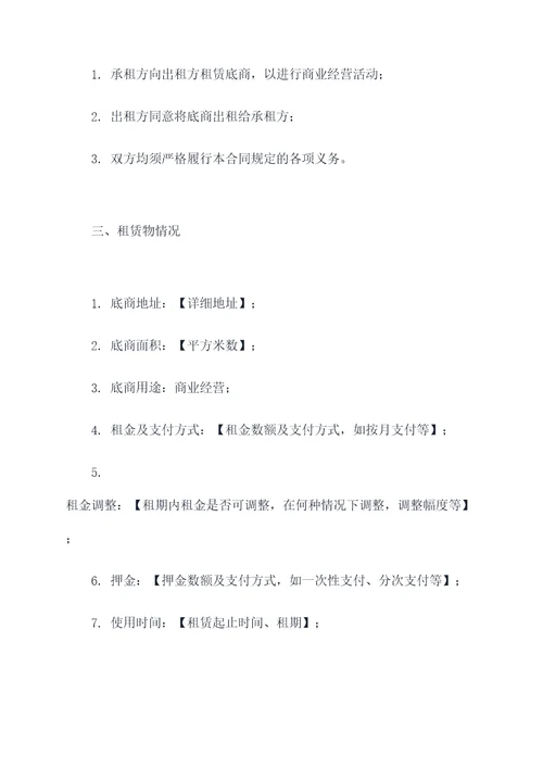 底商违约合同模板